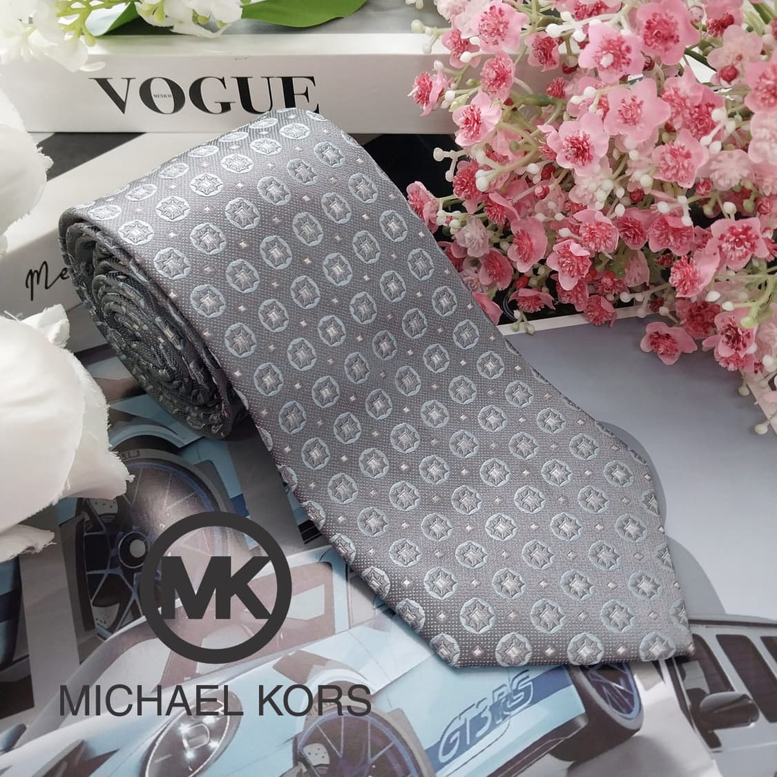 마이클코어스 실크 그레이 패턴 넥타이 8.3cm A+등급 K2129 상품이미지1