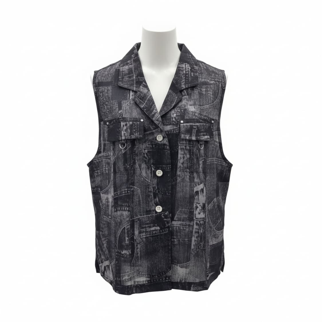 유니크 데님 패치위크 프린트 슬리브리스 베스트 1827 상품이미지1