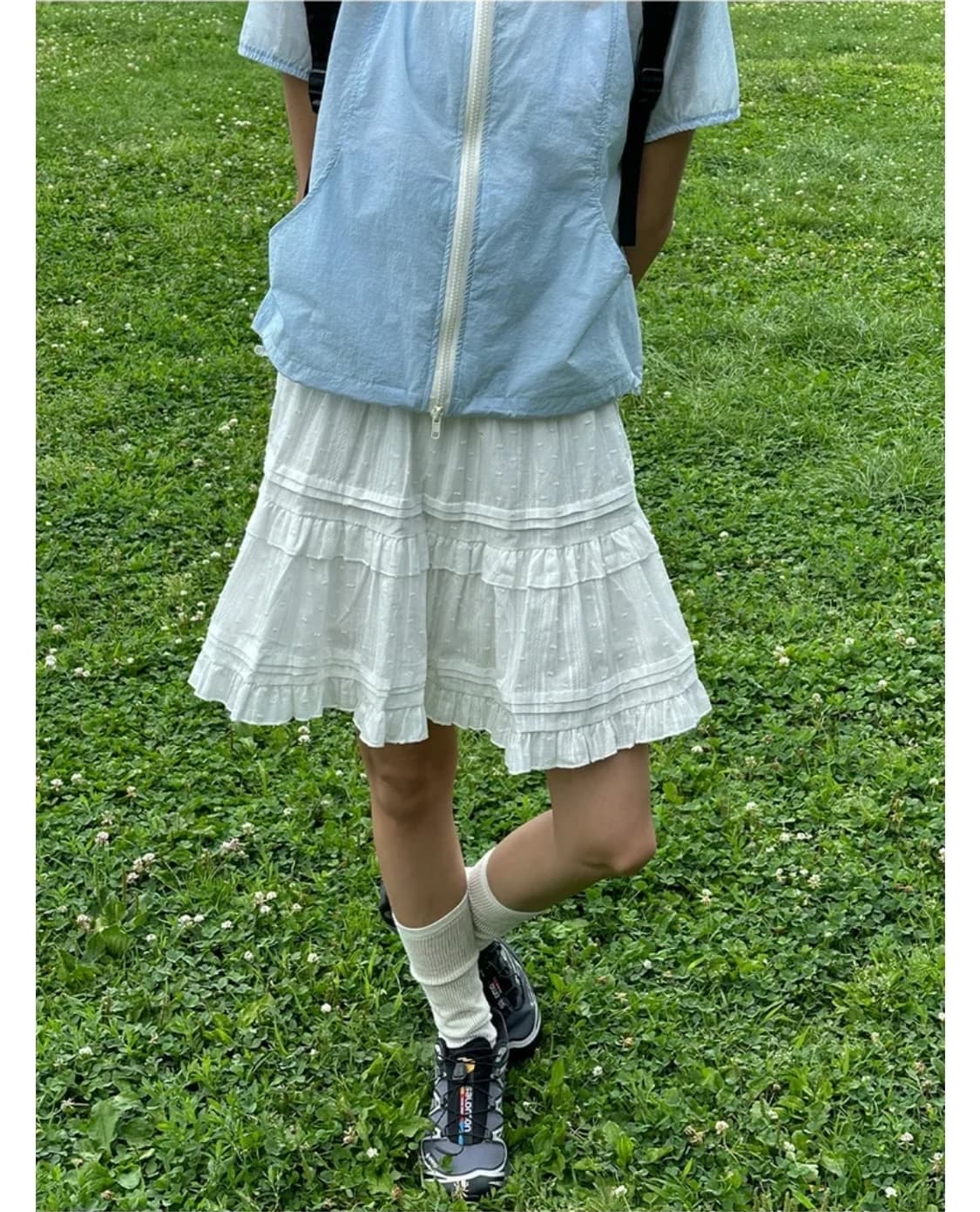 데일리쥬 릴렌코 밴딩 레이스 캉캉 미니 스커트 화이트 상품이미지1