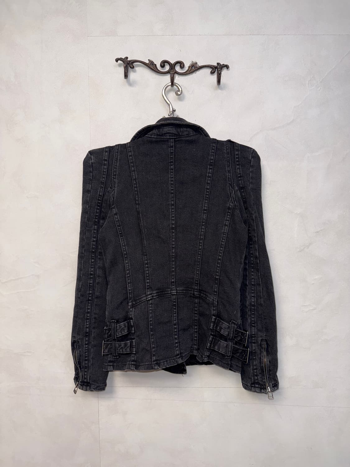 Black denim side double buckle rider jk 상품이미지7