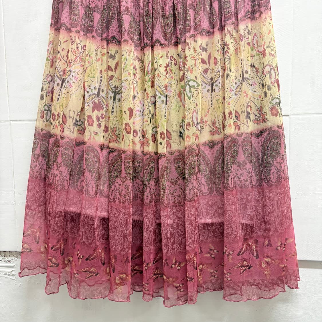 쉬폰 핑크 패턴 에스닉 레이스 롱 스커트 F JPN 상품이미지3