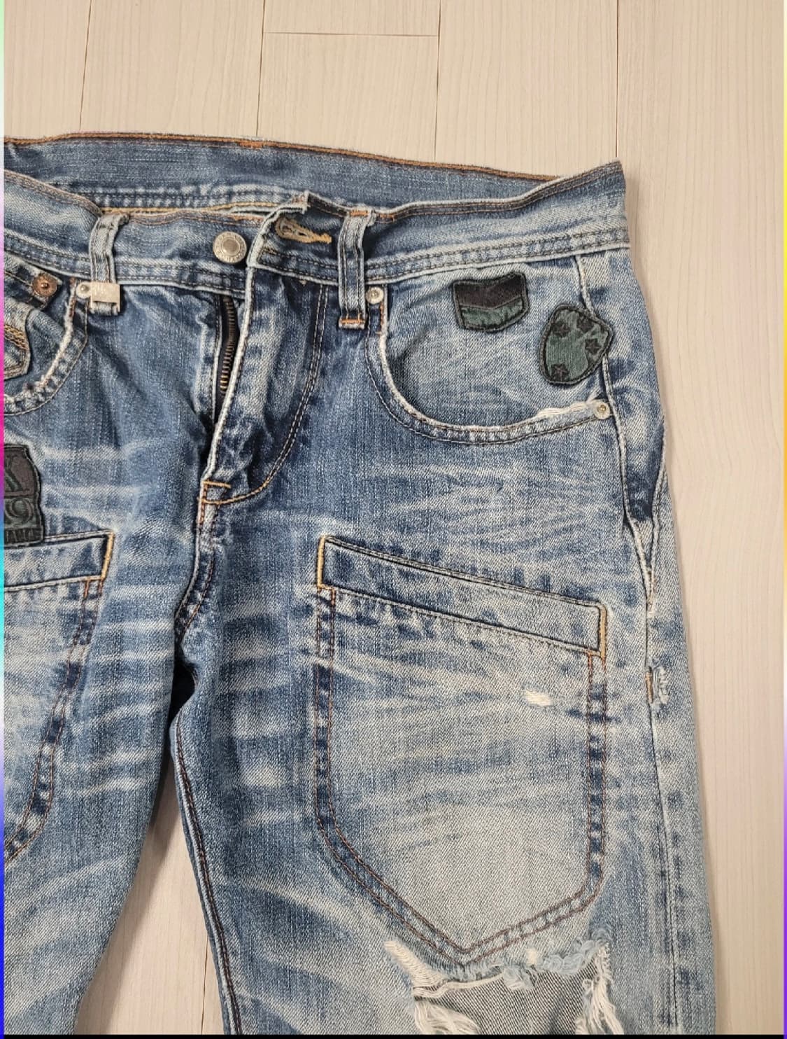 아르마니 익스체인지AX소재 빈티지 워시드 데님 팬츠 찢청패치 포인트 상품이미지3