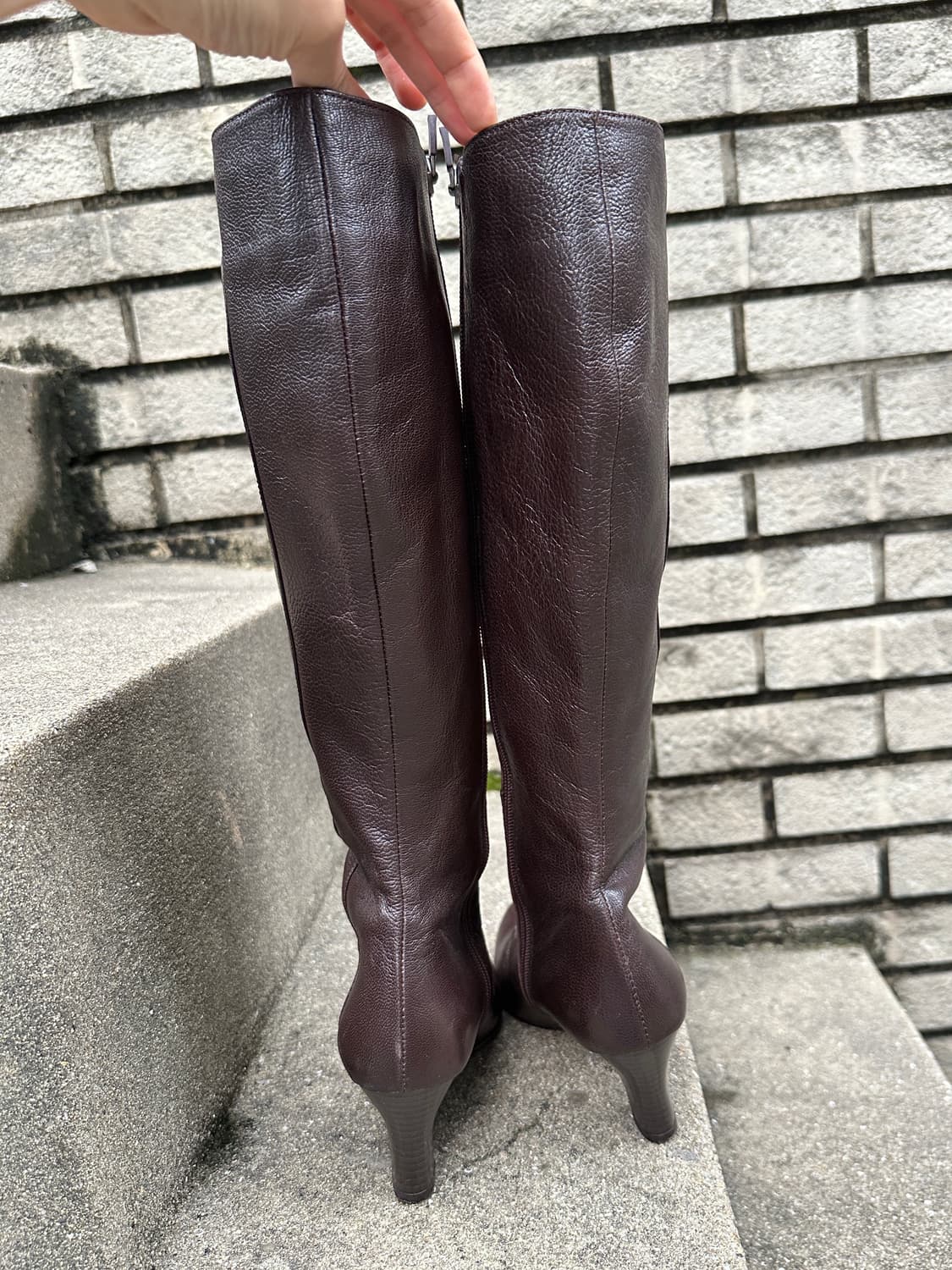 VIntage Brown Shirring Mid-Heel Boots 상품이미지7