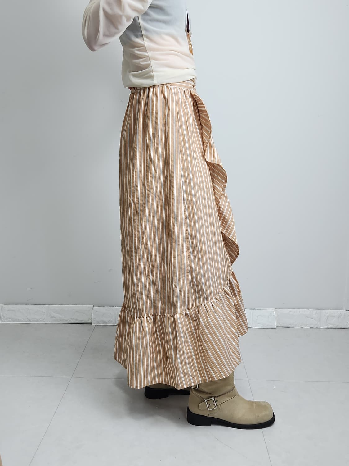 러플 스트라이프 롱 스커트 상품이미지3