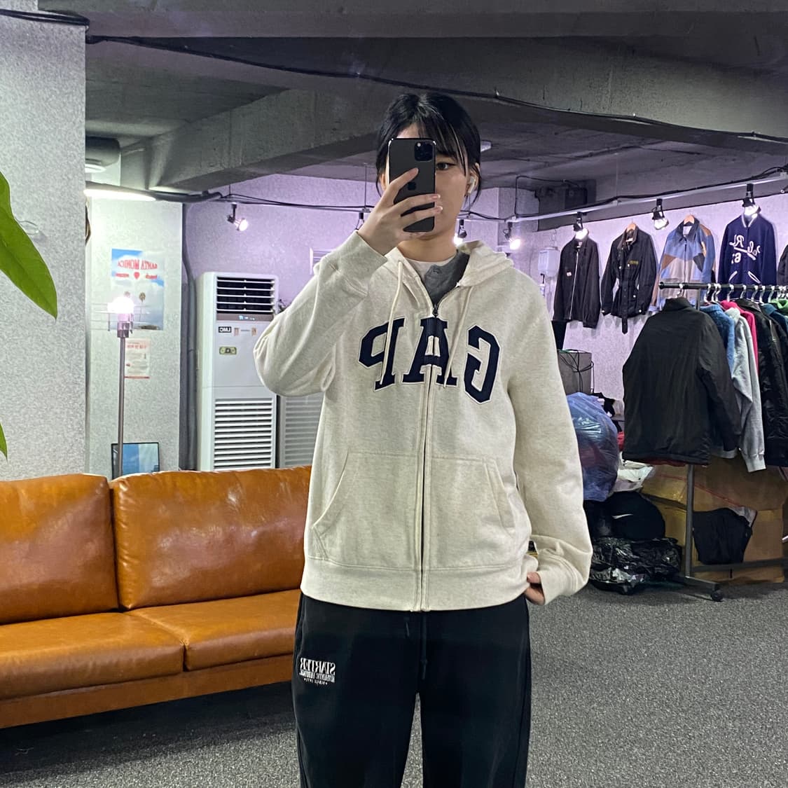 갭 자수 빅로고 그레이 후드집업 B3216 상품이미지1