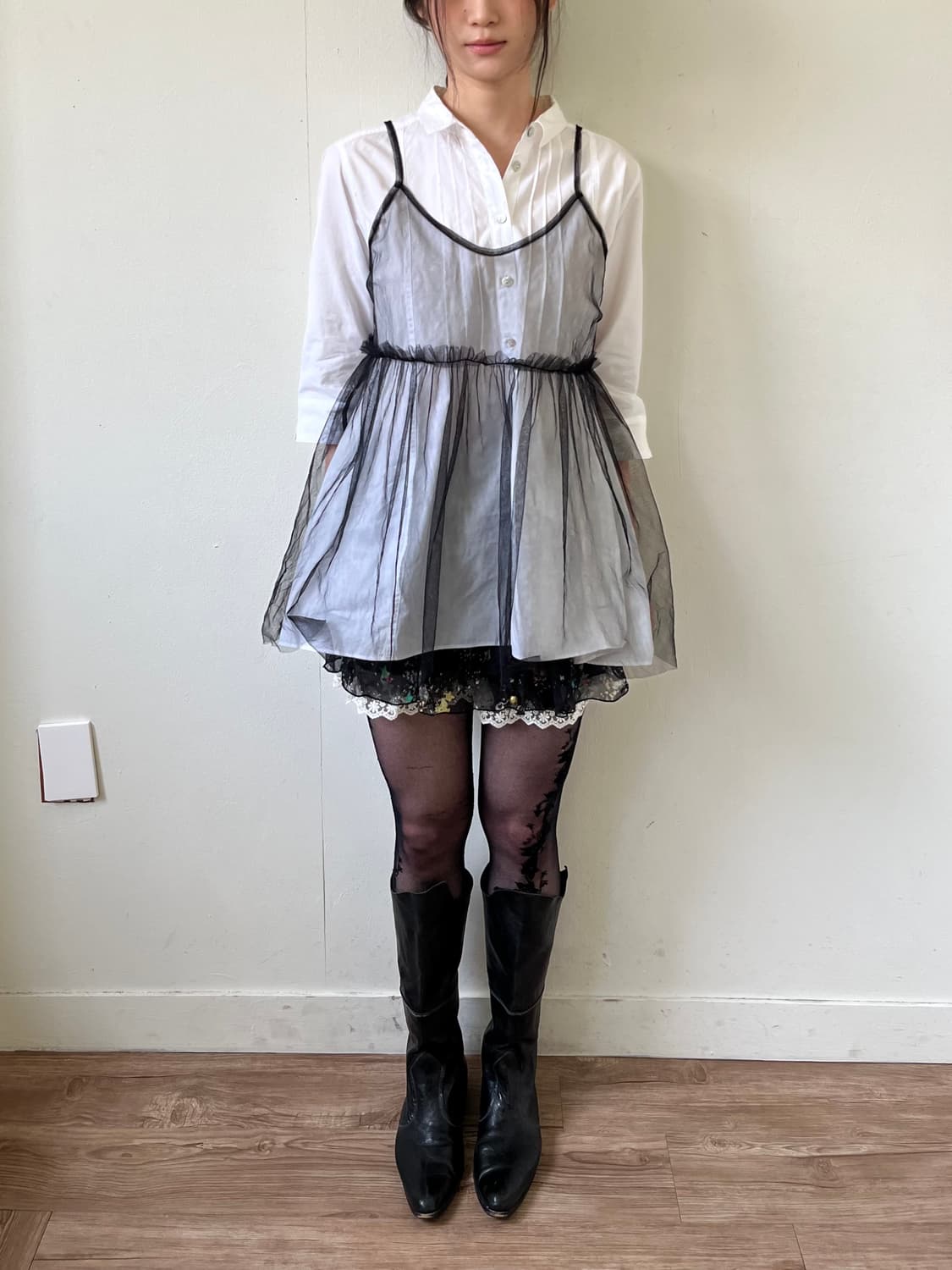 WHIRLWIND 블랙 시스루 레이어드 탑 상품이미지7