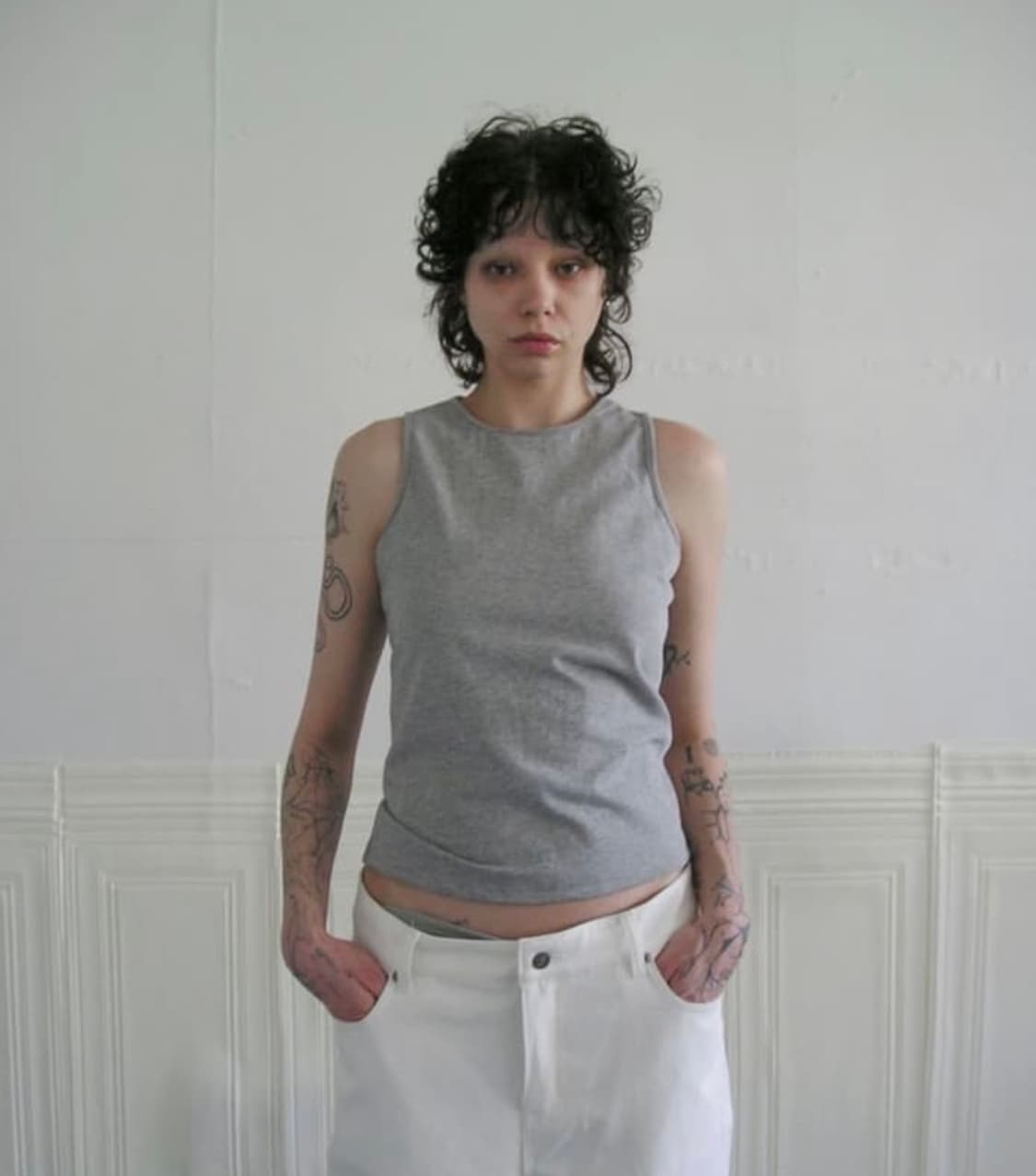 Side Zipper Cotton Top - Melange Gray 2 상품이미지1