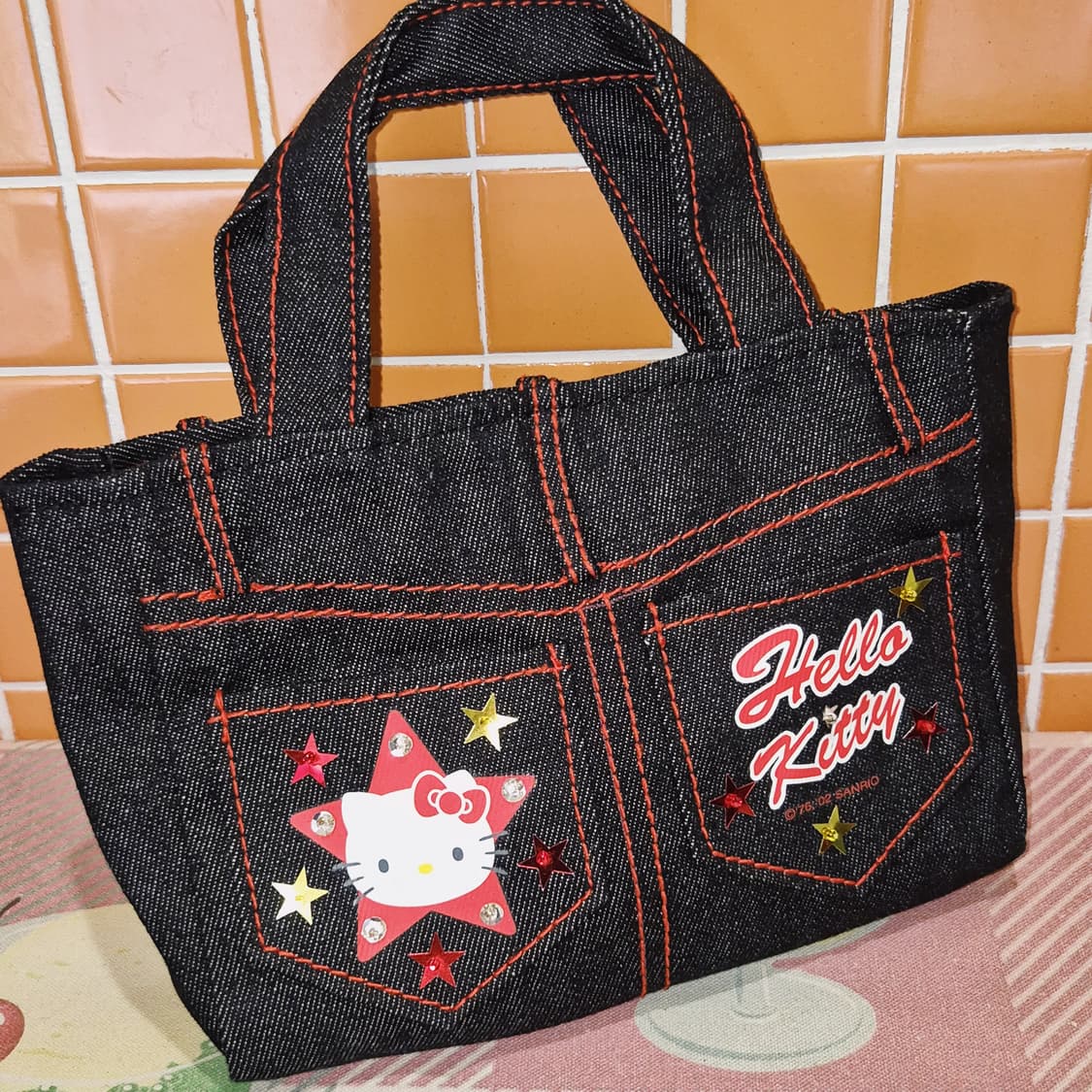 02s 고전 키티 스타 데님 미니 핸드백 상품이미지8