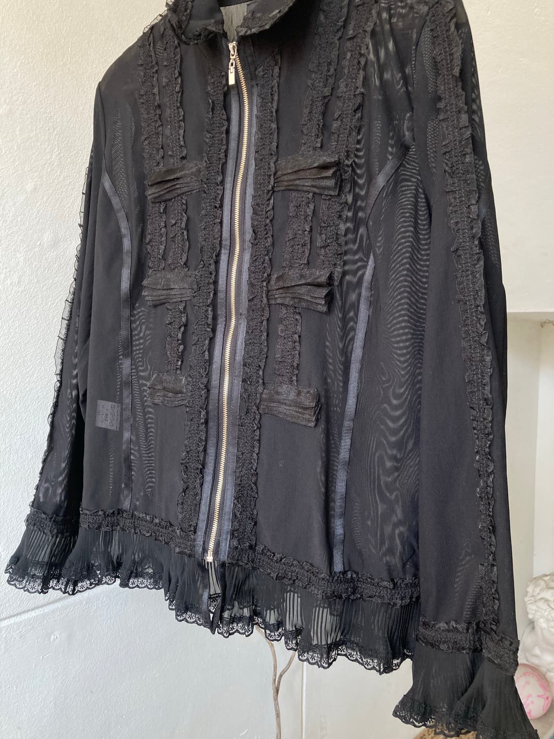 블랙 시스루 레이스 집업 블라우스 상품이미지3