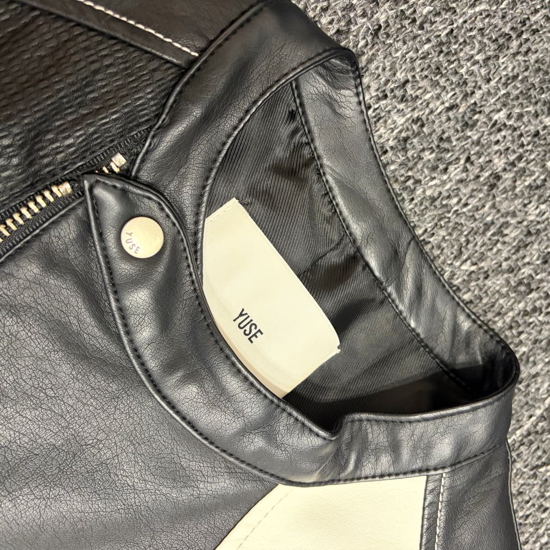 유즈 YUSE 슬림 레더 컬러 블락 바이커 자켓 S 상품이미지7