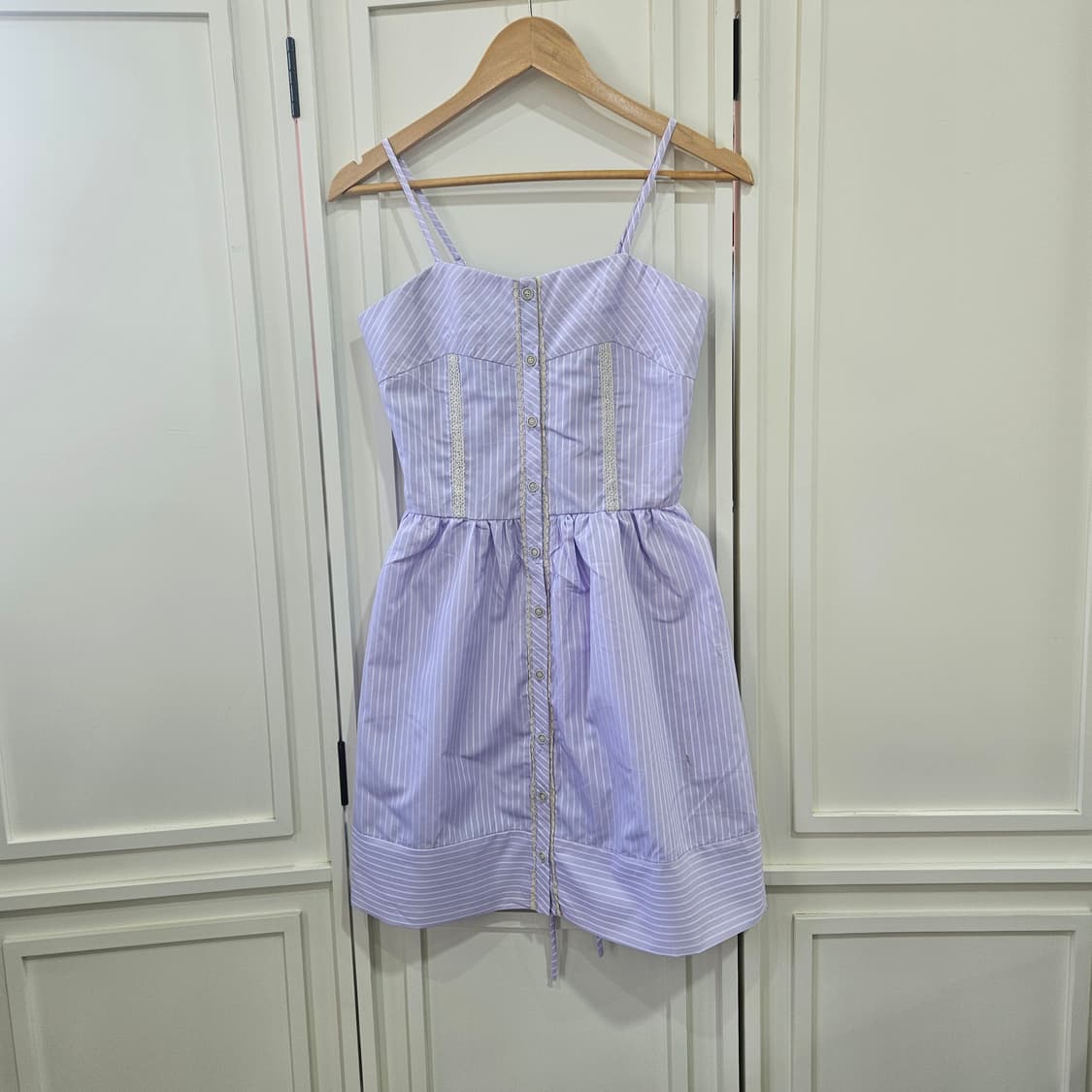 라벤더 스트라이프 끈 미니 원피스 상품이미지1