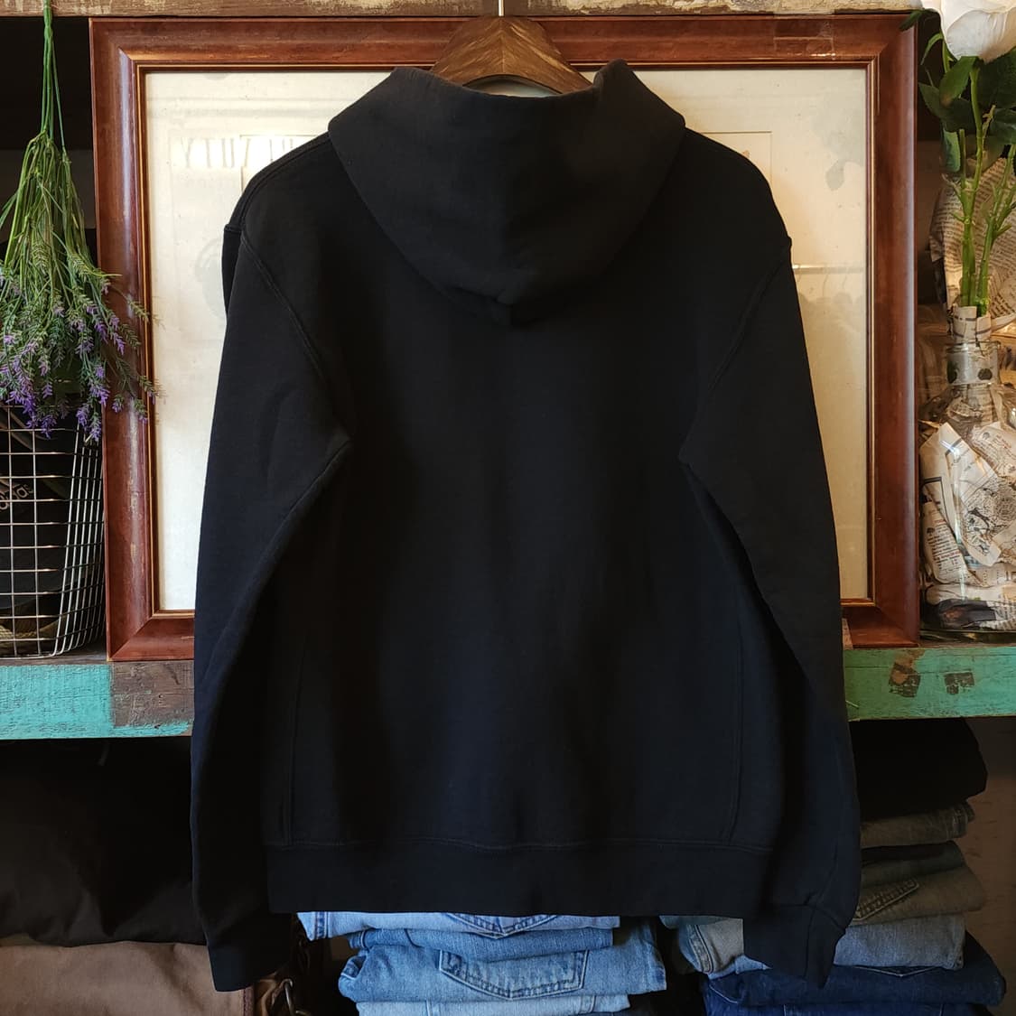 90s 러셀 후드 스웻셔츠 싸커 미국 오리지널 빈티지 레터링 블랙 XL 상품이미지2