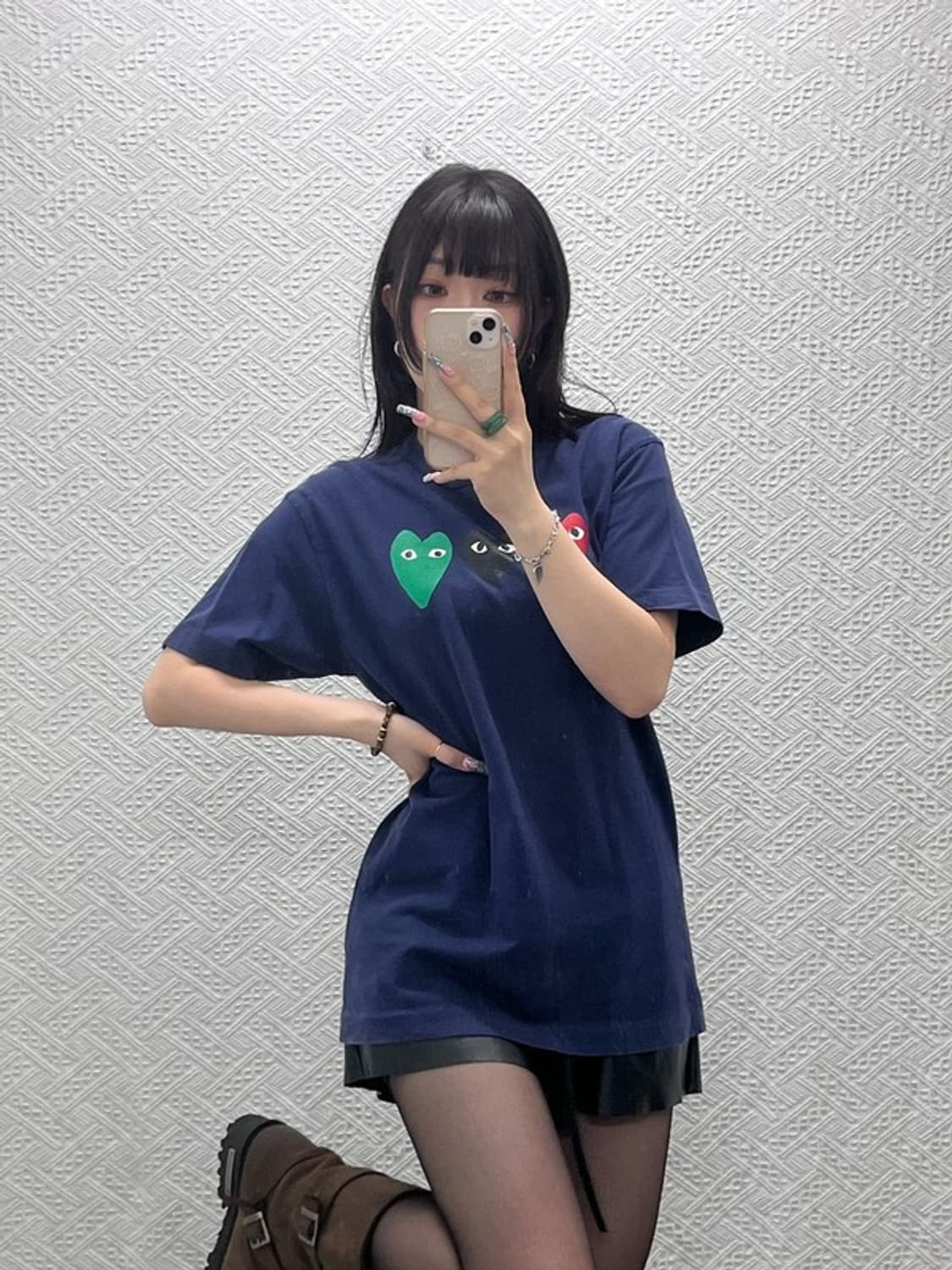 꼼데가르송 올드스쿨 스트릿 키치 트리플하트 반팔티 L C12619 상품이미지1