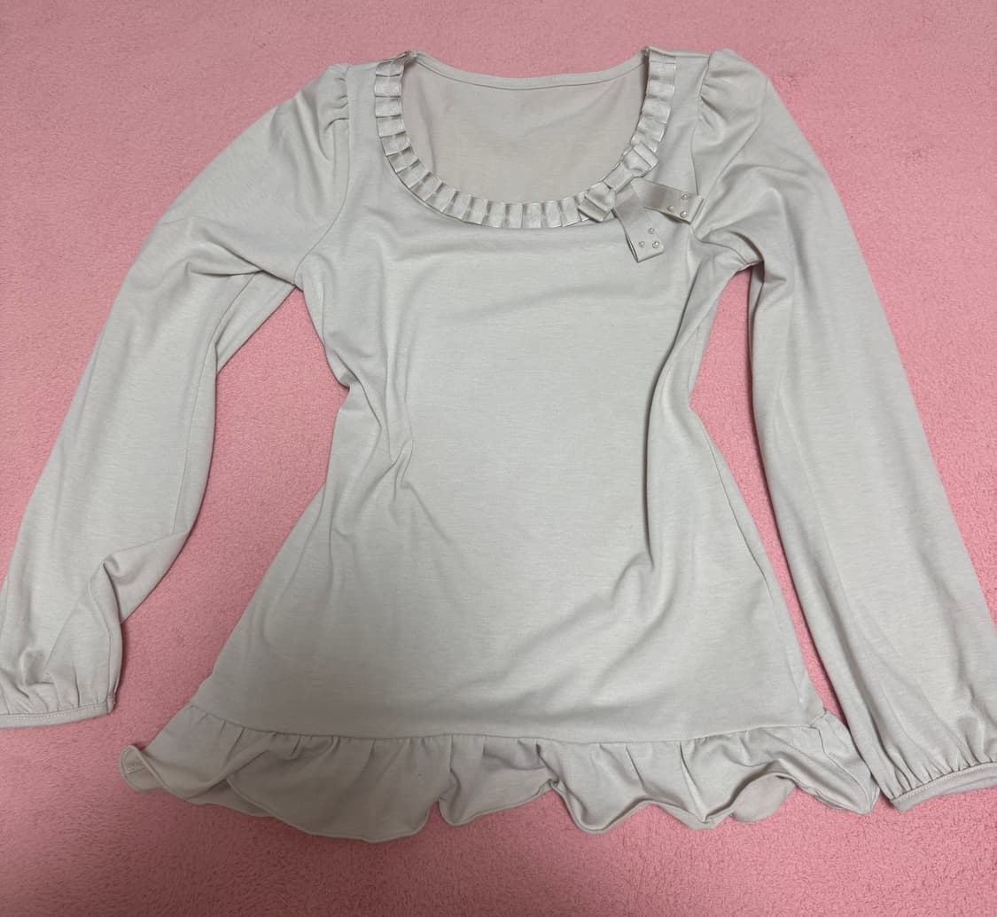 빈티지 라떼갸루 긴소매 슬리브 리본 프릴 상품이미지1