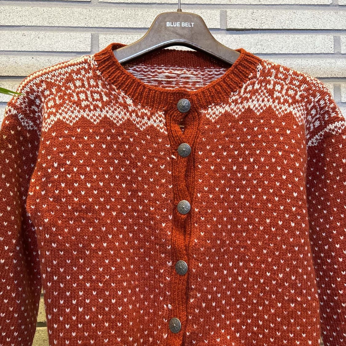 JPN VINTAGE 니트 가디건 노르딕 하트 패턴 디테일 브릭 오렌지 상품이미지4
