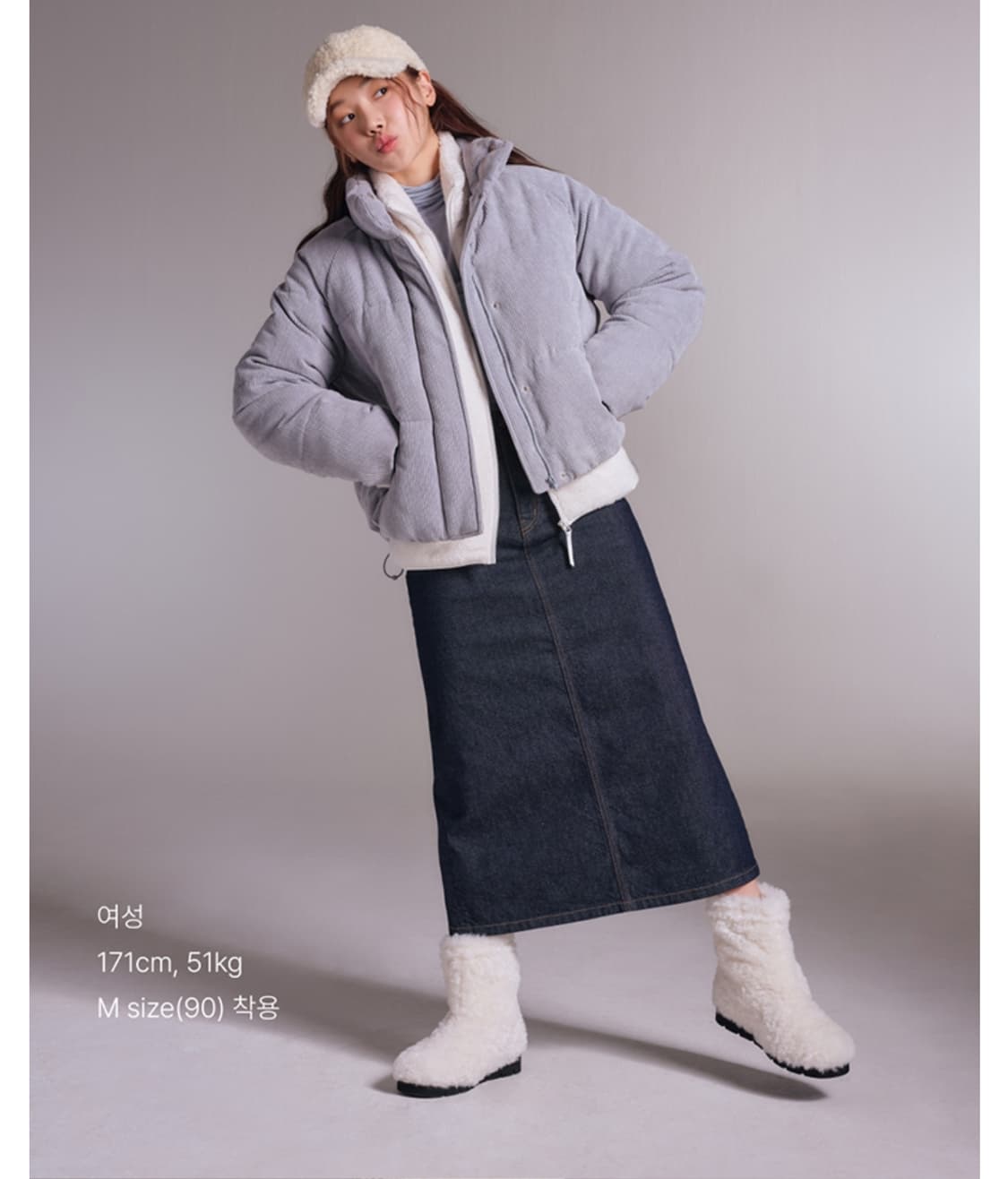 스파오 코듀로이 파스텔 푸퍼 숏패딩 블루 (M) 상품이미지6