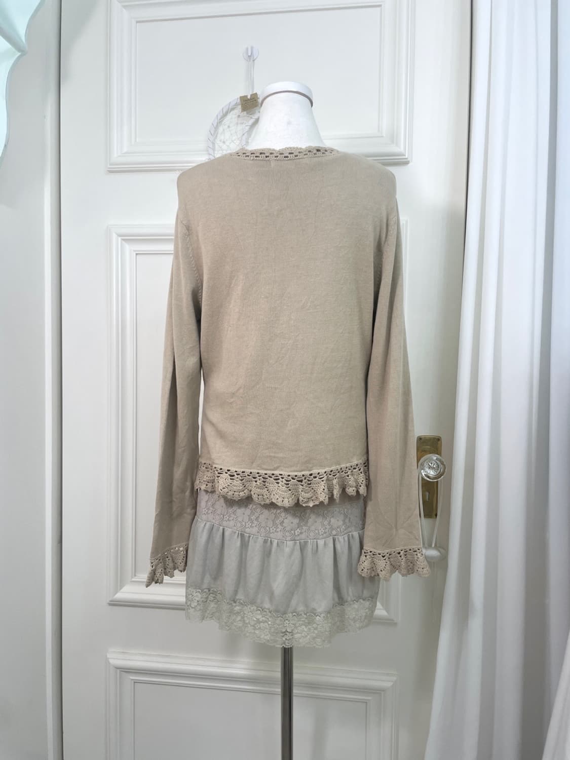 khaki crochet point pearl button cardiga 상품이미지3