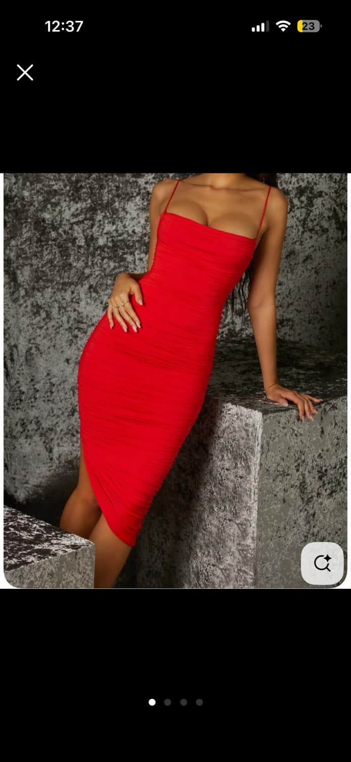 OH POLLY 레드 셔링 원피스 상품이미지1