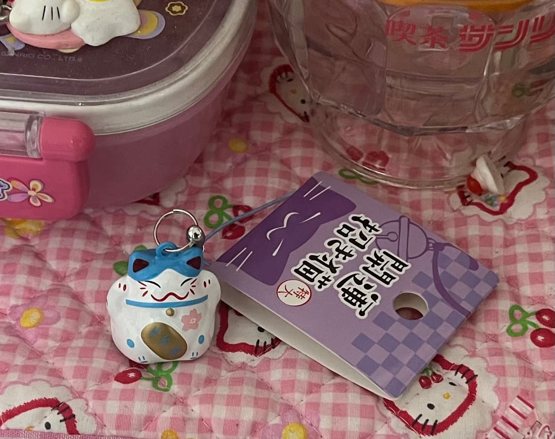 마네키네코 일본 고양이 방울 스트랩 키링 화이트 블루 고양이 갸루 부적 상품이미지1