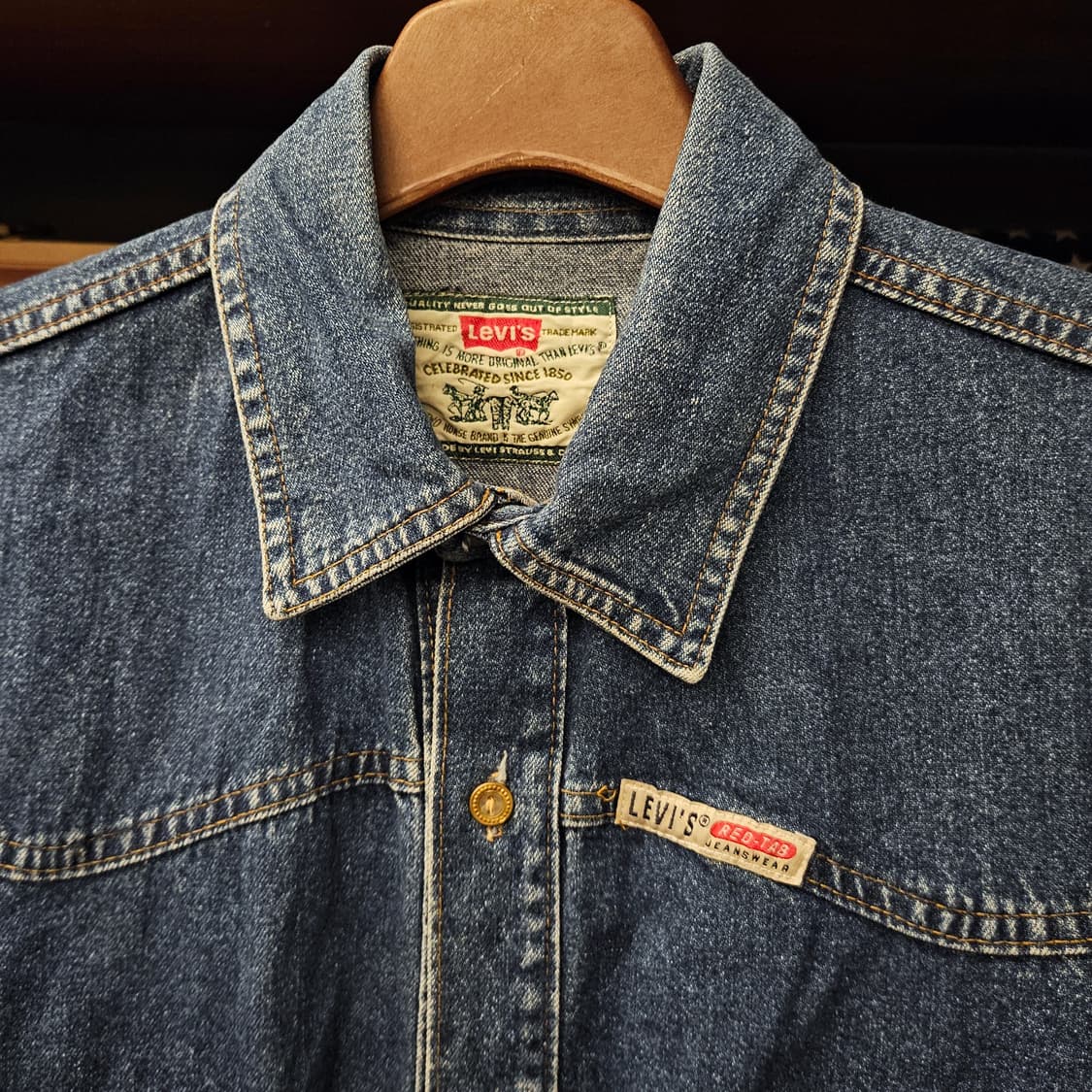 90s 리바이스 레드탭 헤비게이지 웨스턴 데님 셔츠 메탈버튼 N1135 상품이미지6
