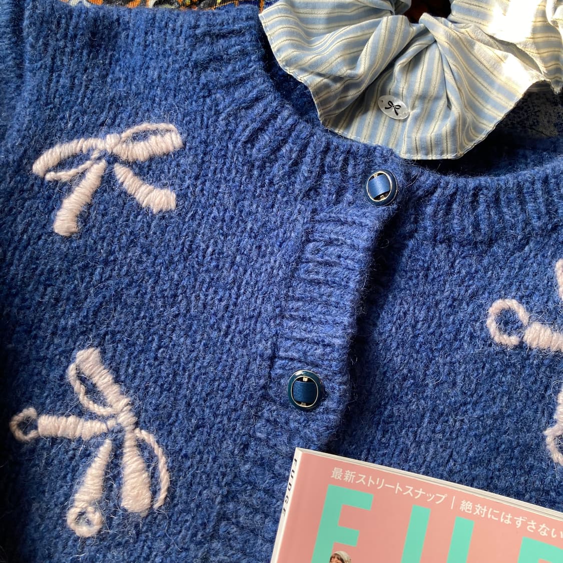 빈티지 핸드메이드 리본 뜨개 퍼프 크로쉐 니트 스웨터 가디건 아우터 상품이미지3