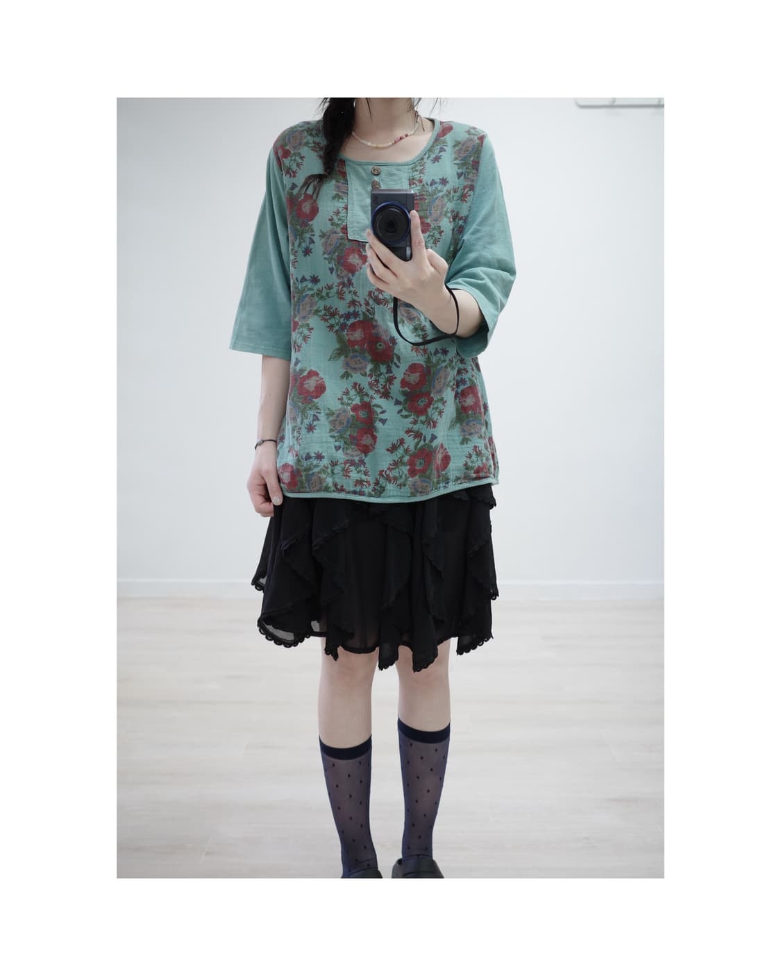 Blue-green flower blouse 상품이미지4