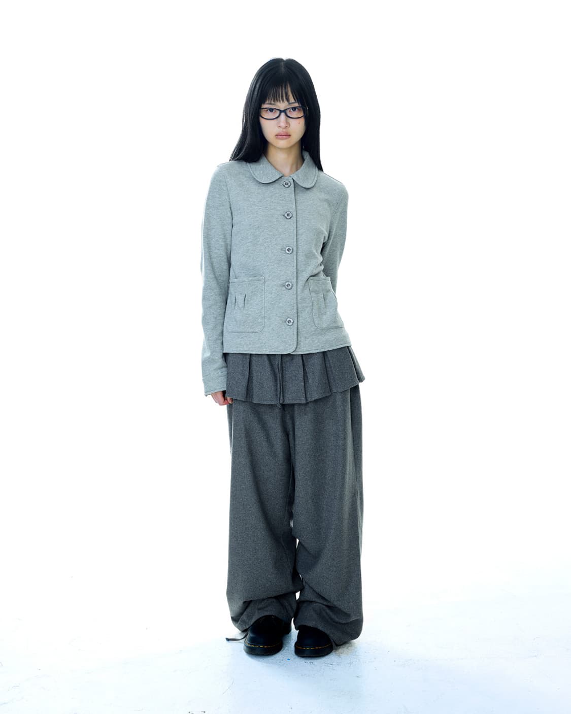 PLEATS OVER WOOL PANTS GREY 상품이미지2