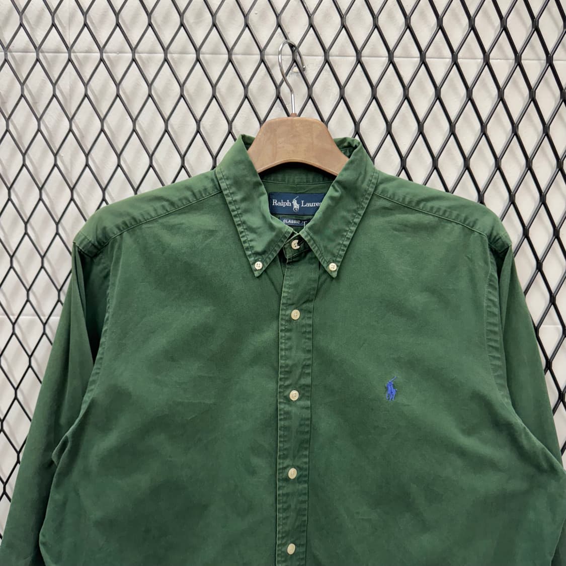 폴로 랄프로렌 솔리드 긴팔 셔츠 블루 포니 포인트 그린 상품이미지3