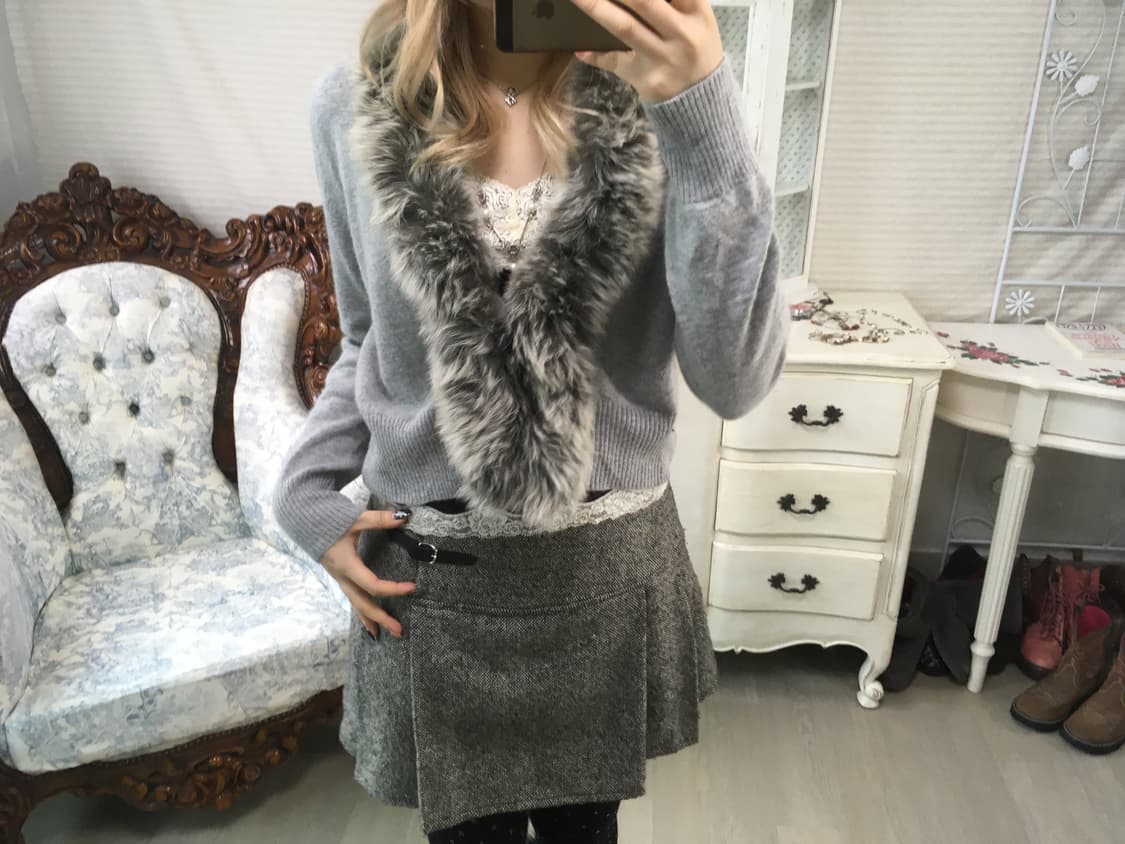 jpn vintage charcoal fur hook cardigan 상품이미지2