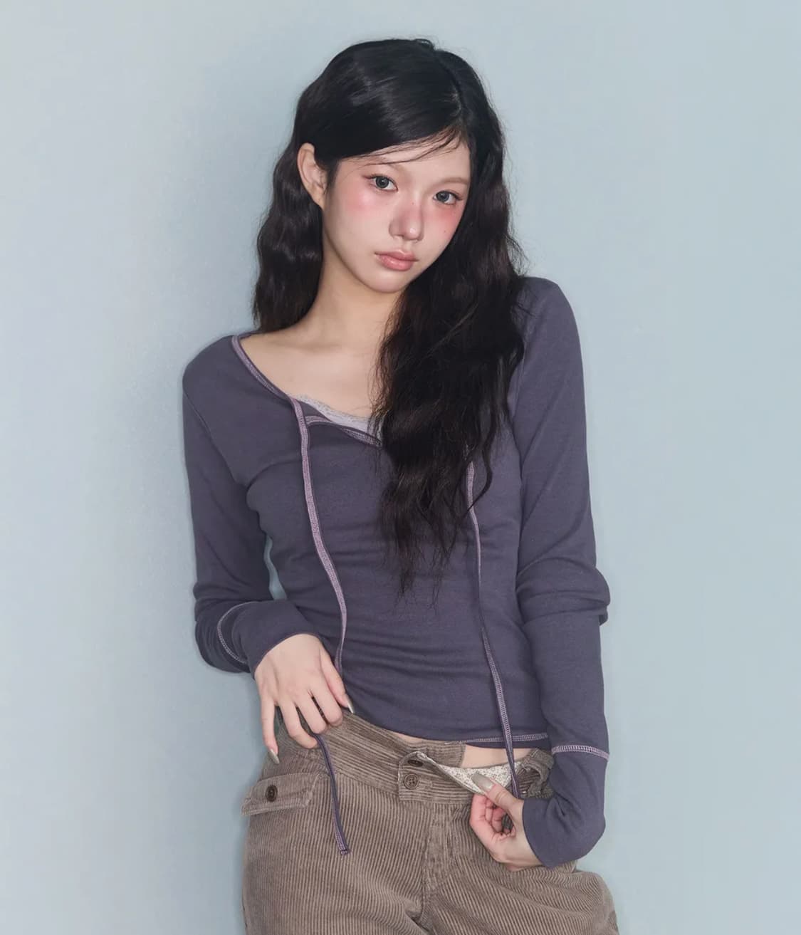 미레코 STITCH RIBBON T CHARCOAL 상품이미지2