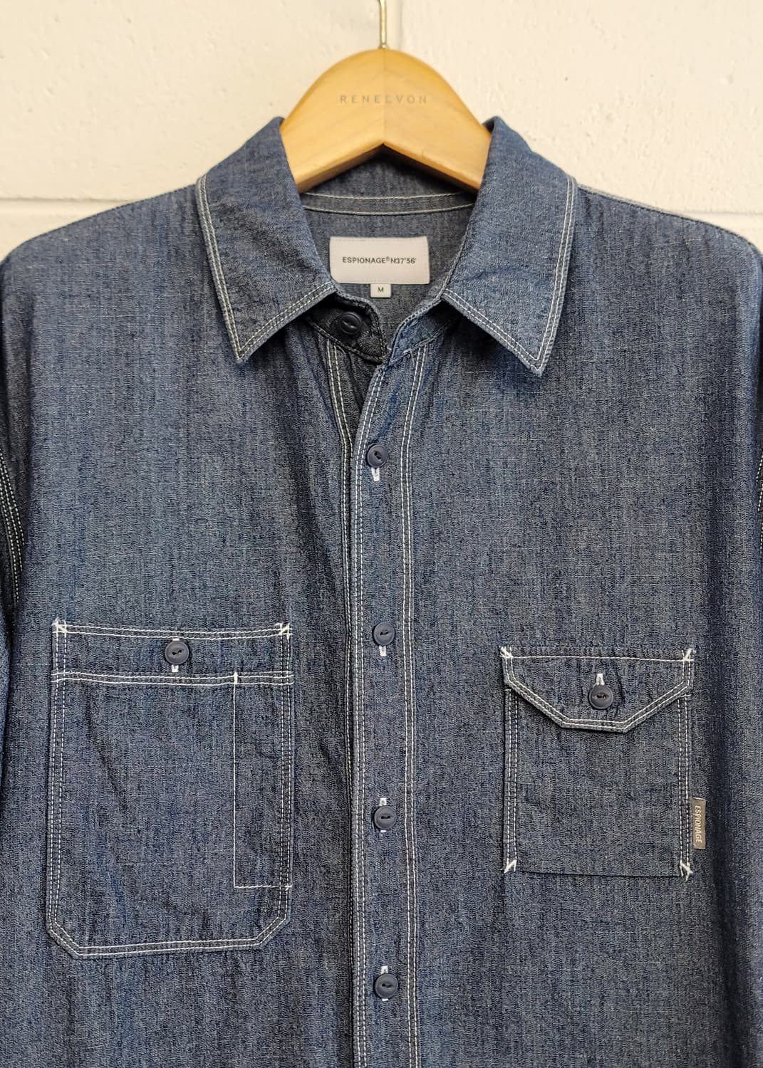 에스피오나지(ESPIONAGE) 루즈핏 반팔 샴브레이 워크셔츠 판매 상품이미지3