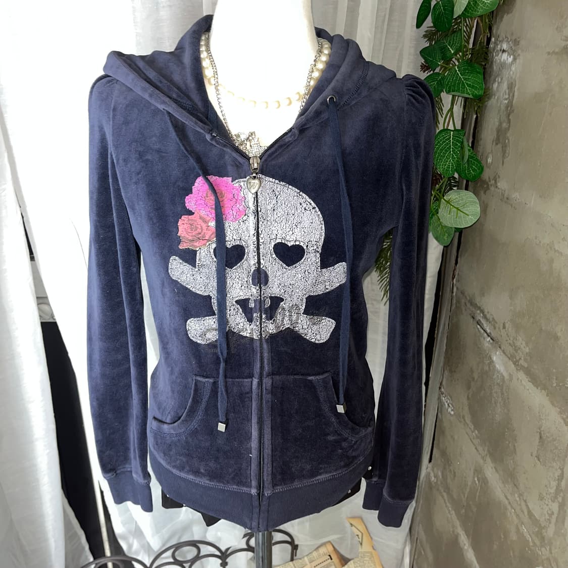 고스펑크 스컬벨벳 후드집업 상품이미지3