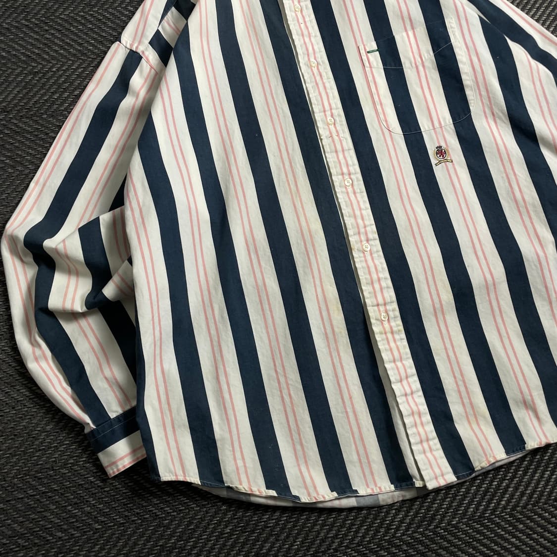 90s 타미힐피거 스트라이프 월계 로고 긴팔 셔츠o 4509 상품이미지3