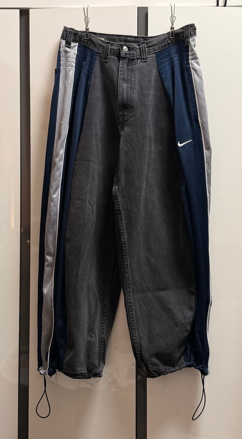 (32-36)빈티지 나이키 흑청 반반제작팬츠 상품이미지1
