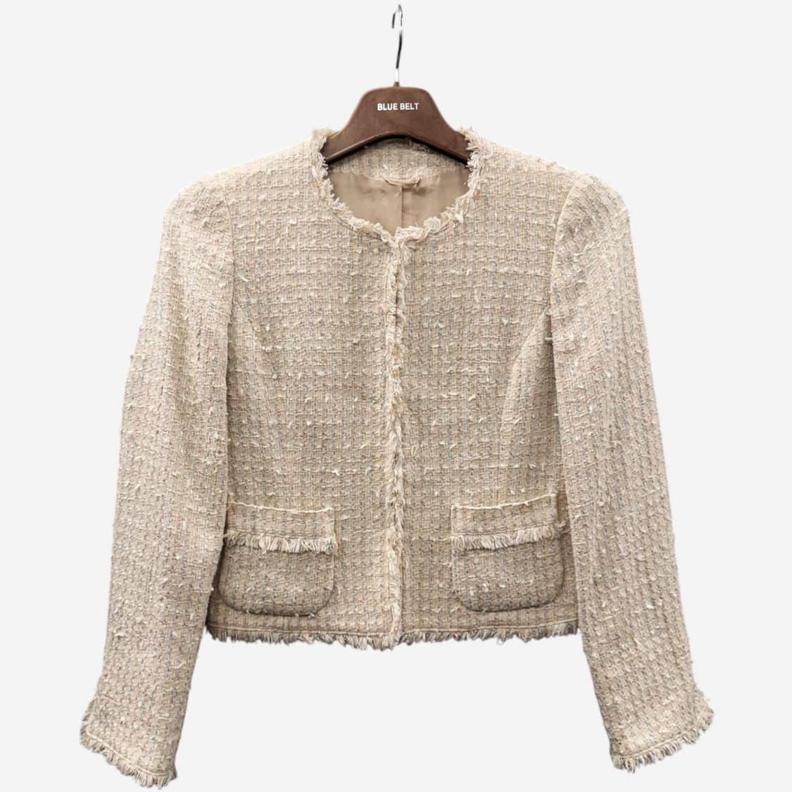 JPN VINTAGE 클래식 트위드자켓 믹스블렌드 프린지마감 디테일 핑크 상품이미지1