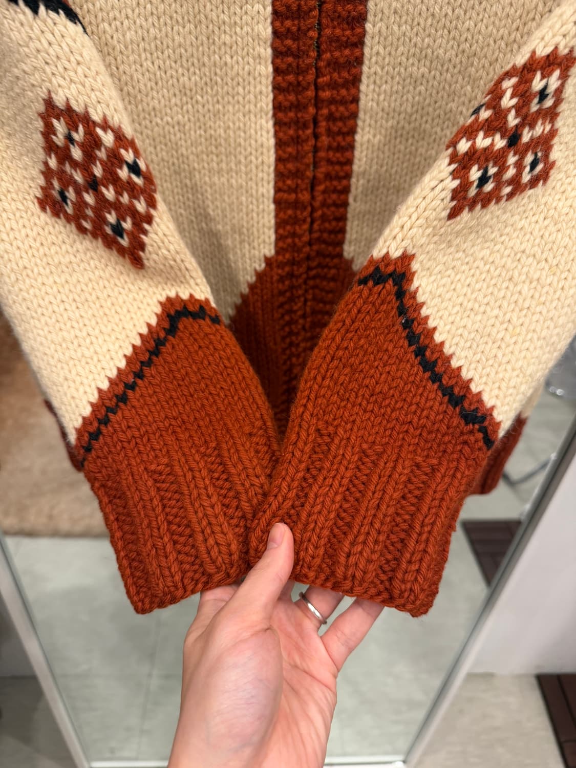 70-80s Vtg 빈티지 헤비울 코위찬 니트 집업 상품이미지4