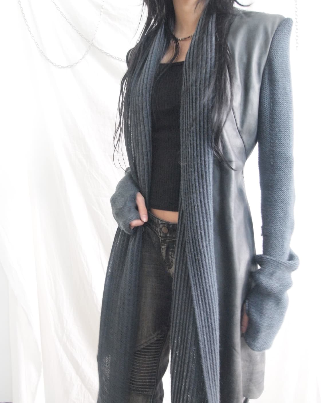 아이작 세럼 후드 스카프 썸홀 레더자켓 상품이미지1