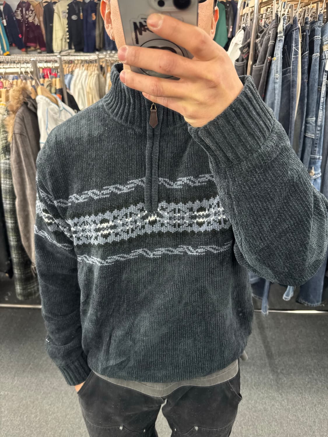 L)Japanese vintage CARBIA 빈티지 패턴 하프니트집업 상품이미지1