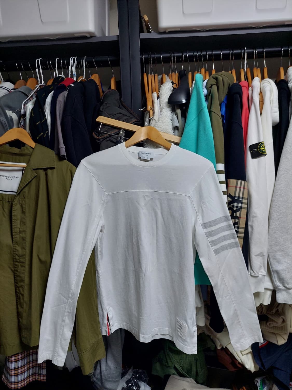 톰브라운 사선 완장 흰색 롱슬리브 정품검수완료 실측100 상품이미지1