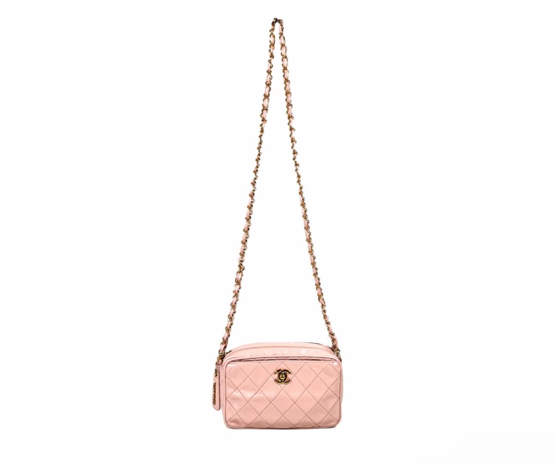 [OS] 샤넬 여성 CC로고 금장 램스킨 체인 크로스 숄더 카메라백 핑크 상품이미지5