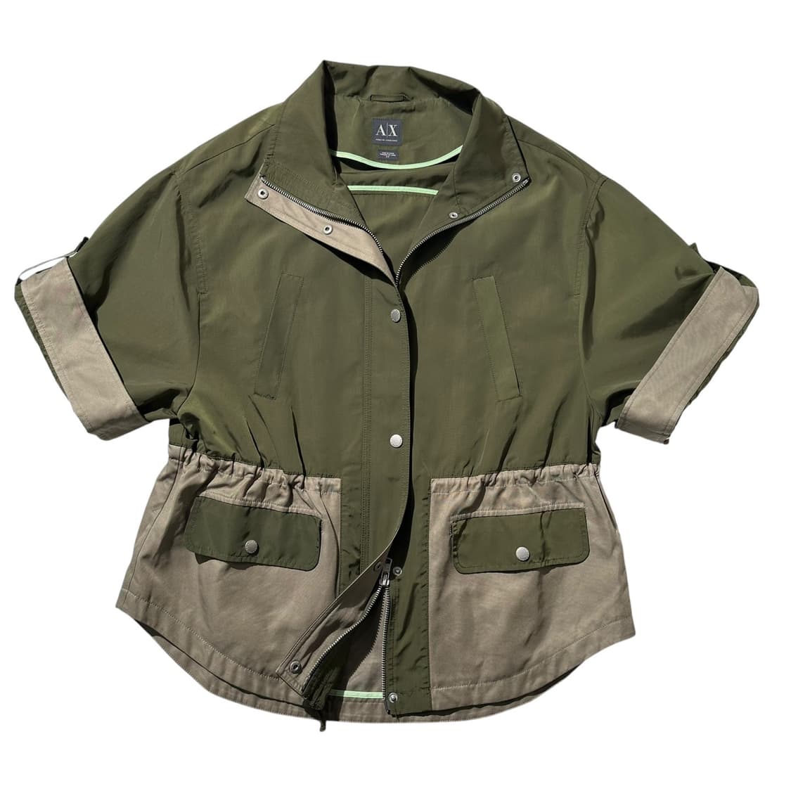 아르마니 익스체인지 투톤 드로스트링 웨이스트 쉬머 반팔 셔츠 자켓 상품이미지1