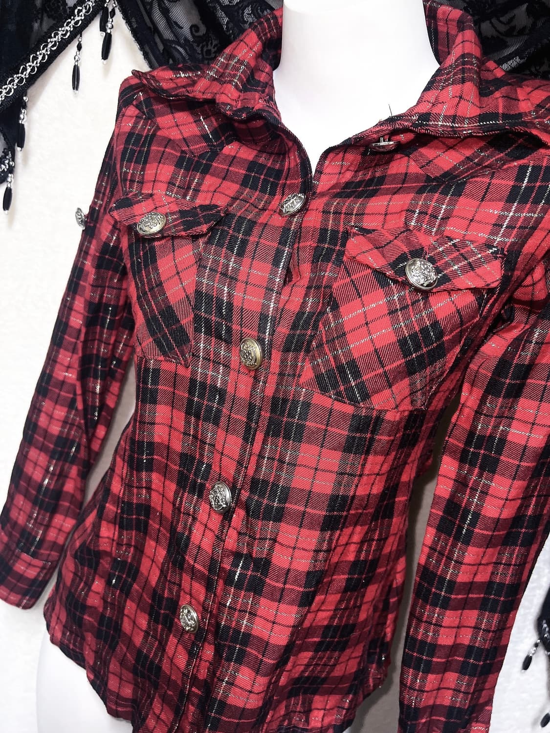 캐캐체 미사 나나 고스펑크 레드 타탄체크 셔츠 y2k 와투케 시부야 갸루 상품이미지2