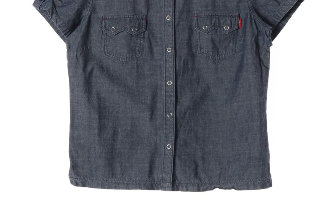 쉐인진스 레드 체크 배색 반팔 데님 셔츠 FL 상품이미지4