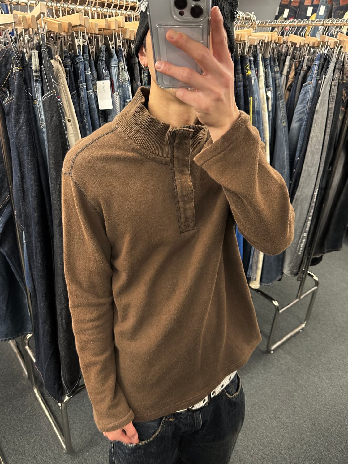 XL) 재패니즈 빈티지 브라운 반집업 니트 상품이미지2