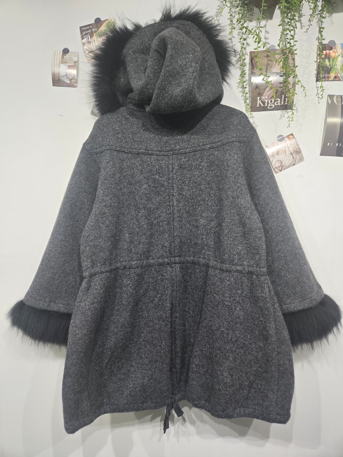 버버리 후드 퍼 장식 모직 케이프 코트 상품이미지2