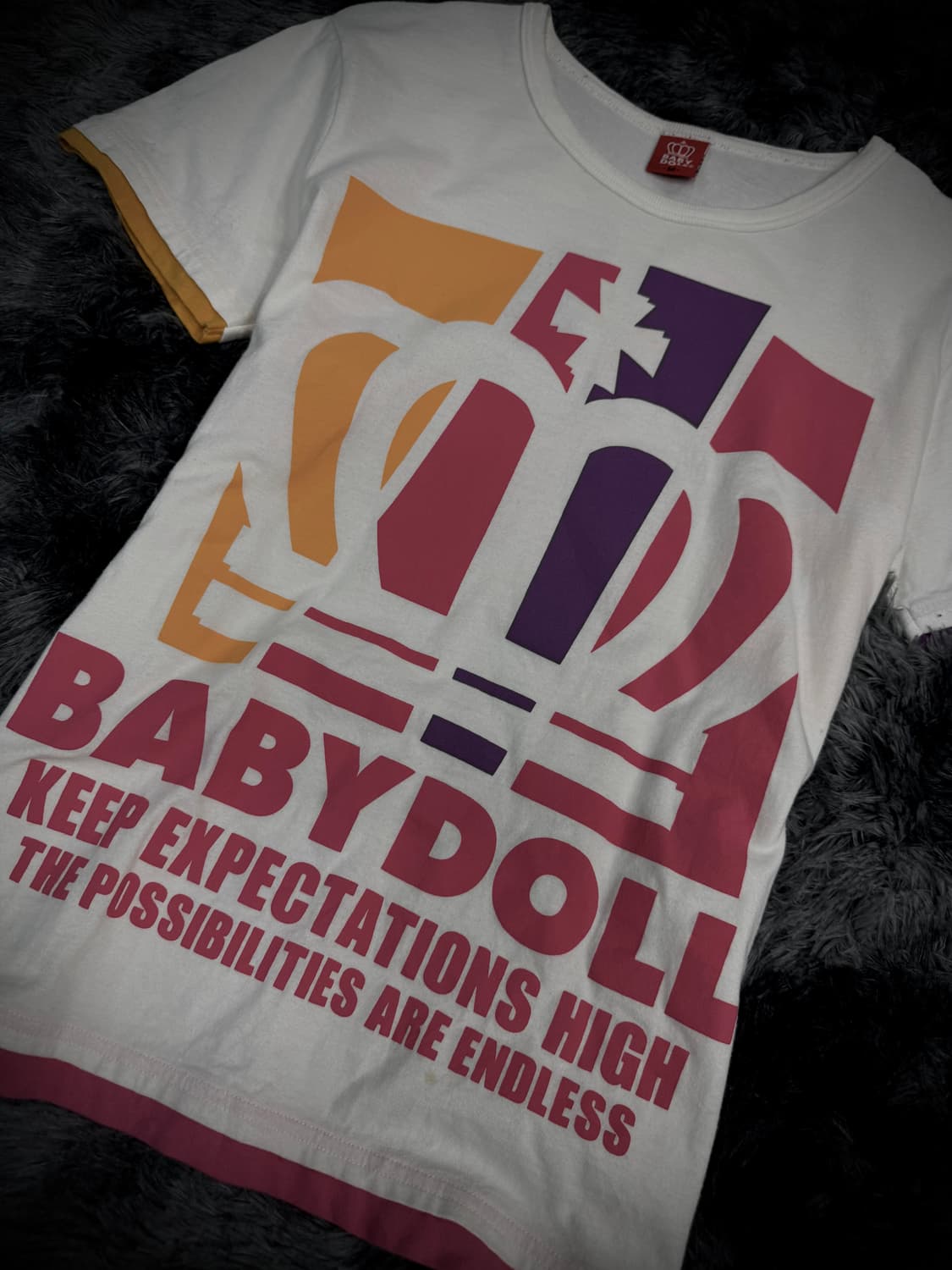 Baby Doll 키치 배색 레터링 왕관 프린팅 반팔티 상품이미지3