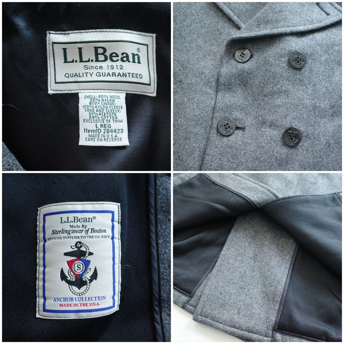 90s 엘엘빈 L.L.Bean 스털링웨어 피코트 L MADE IN USA 상품이미지5