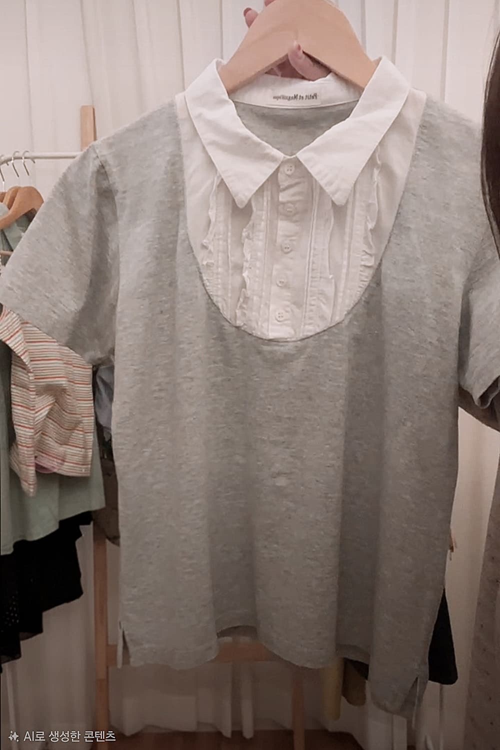 모리노가토 빈티지 뮤트 레이스 반팔 블라우스 셔츠 상품이미지1