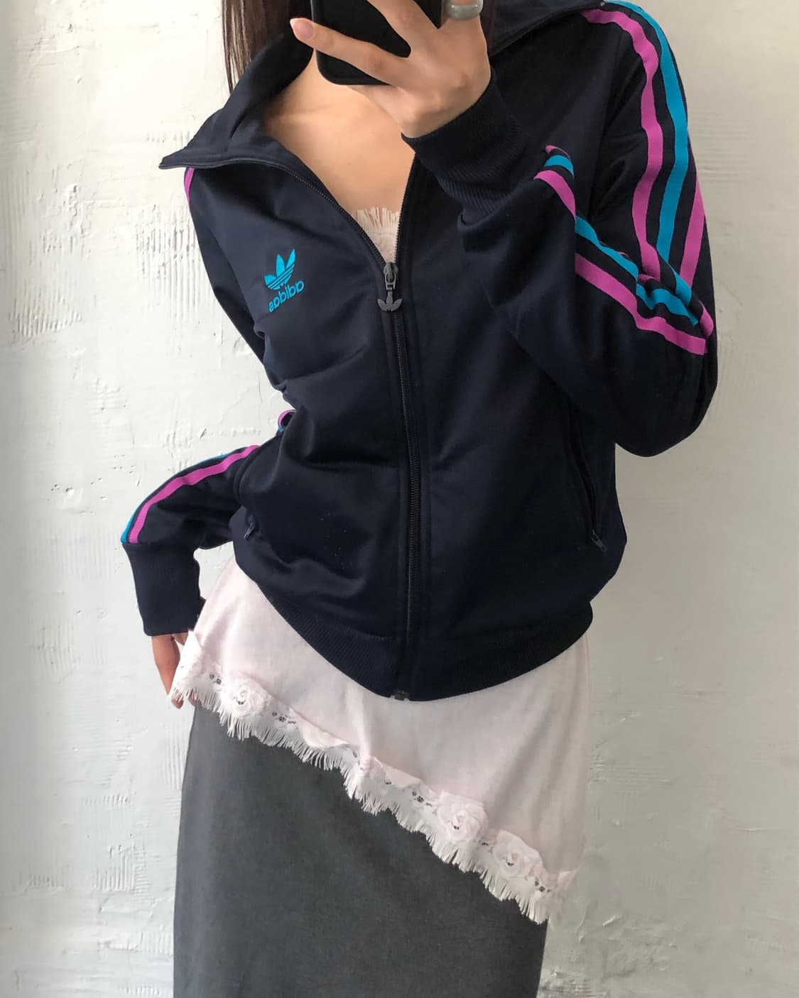 Adidas 아디다스 네이비컬러 파이어버드 멀티컬러 우먼라인 트랙탑 상품이미지4