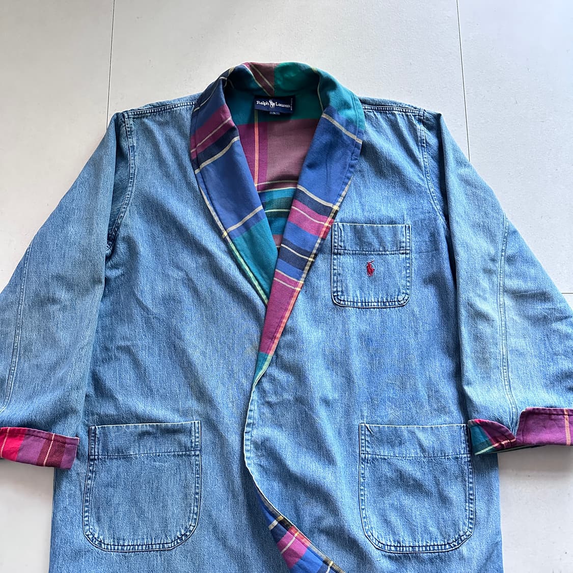 80s 폴로 랄프로렌 미국산 데님 로브 코트 L MADE IN USA 상품이미지2
